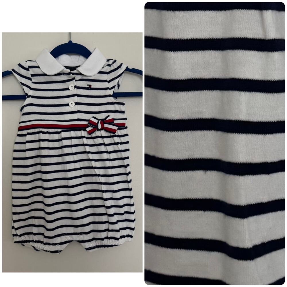 Tommy Hilfiger Romper Featuring a Striped Pattern & Contrasting Bow